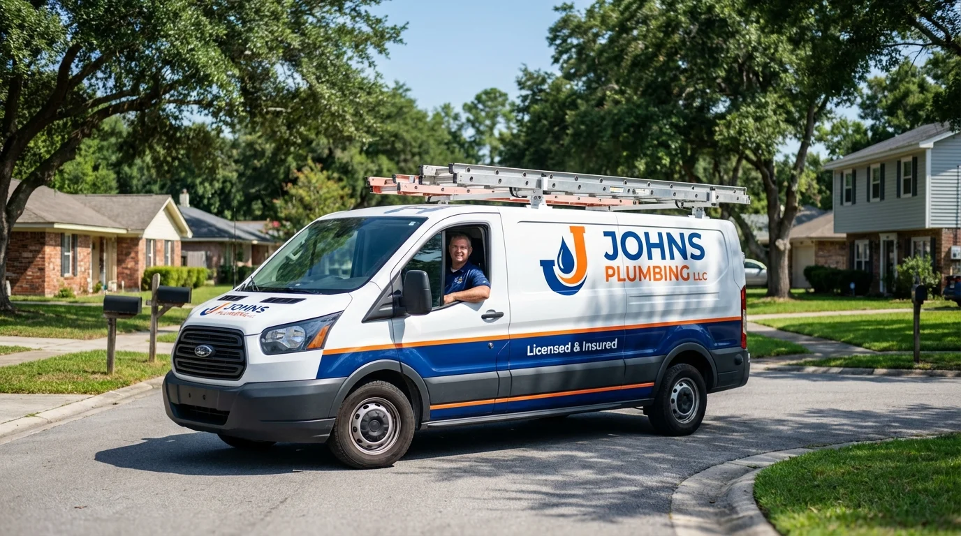 Johns Plumbing LLC service van in West Frankfort, IL