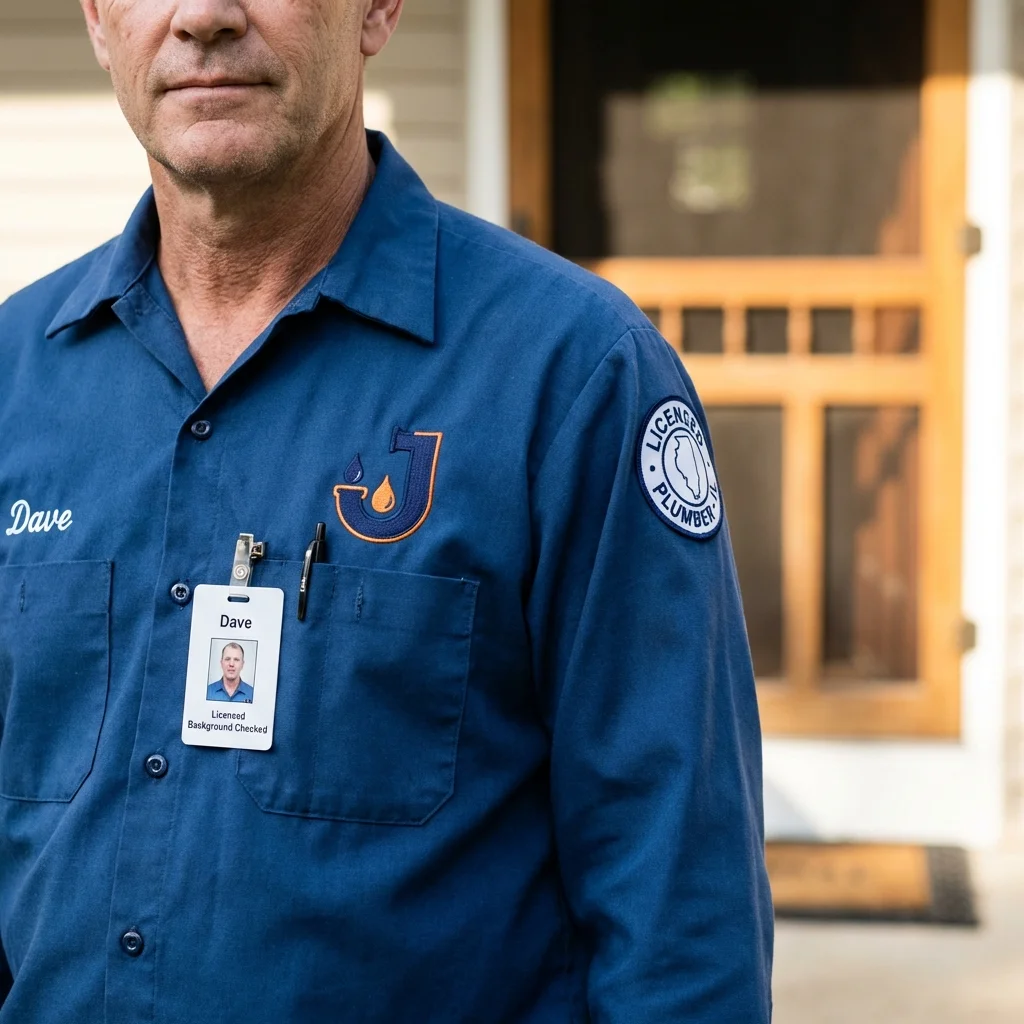Licensed plumber showing ID badge in West Frankfort, IL