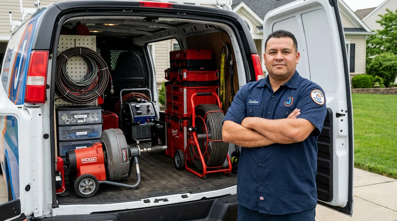 Professional drain cleaning equipment and Johns Plumbing LLC plumber in West Frankfort