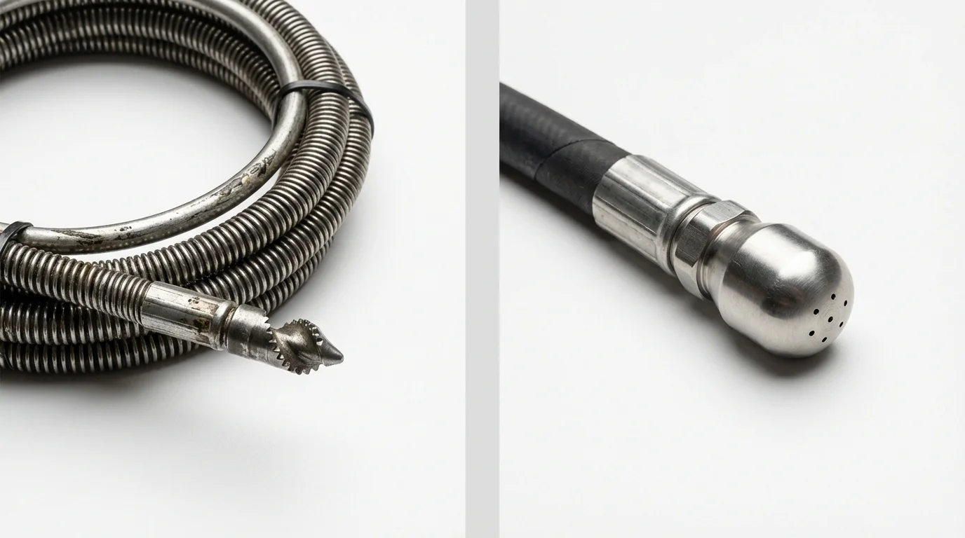 Drain snake cable and hydro jetting nozzle used for drain cleaning in West Frankfort, IL