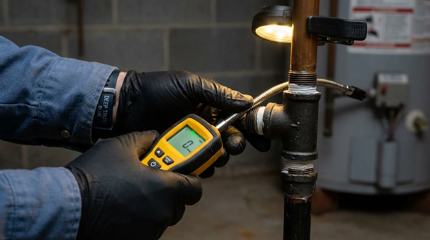 Gas leak detection with electronic sniffer by Johns Plumbing LLC in West Frankfort