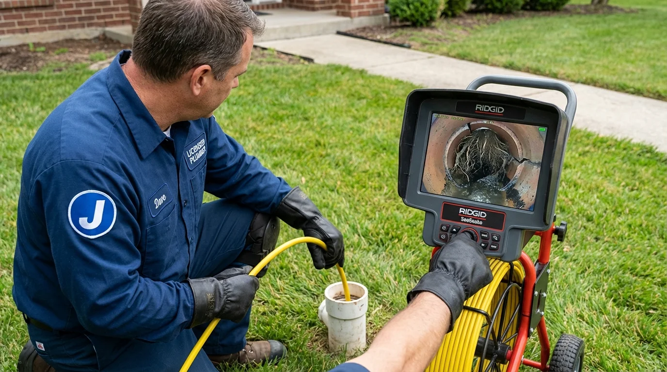 Sewer camera inspection being performed by Johns Plumbing LLC in West Frankfort