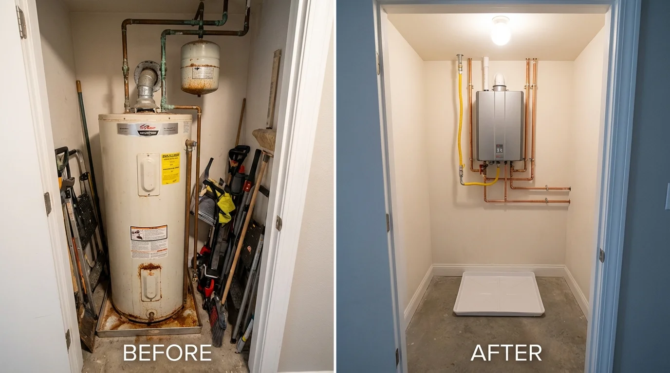 Tank water heater versus wall-mounted tankless unit comparison for West Frankfort, IL homeowners