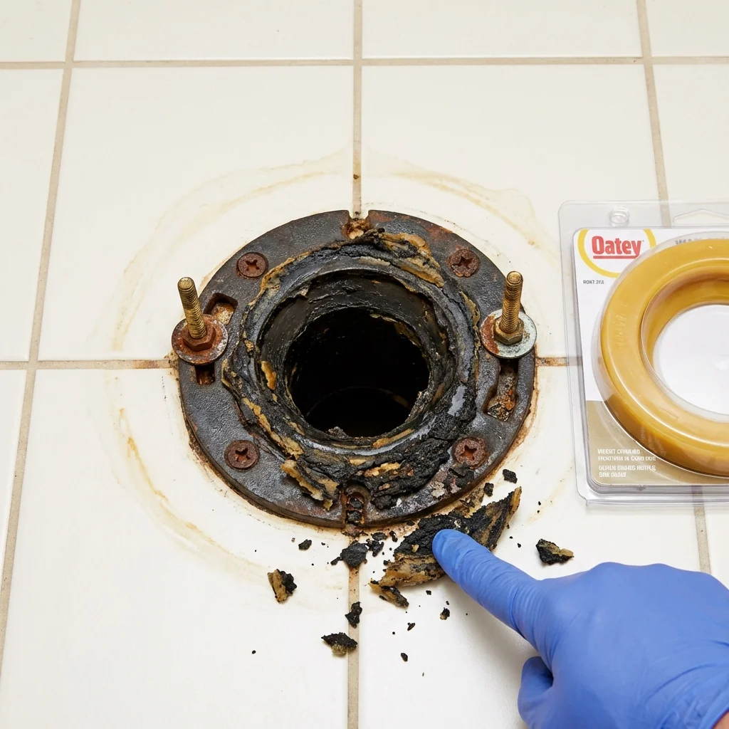 Failed wax ring showing water seepage at the base of a toilet in a West Frankfort, IL home
